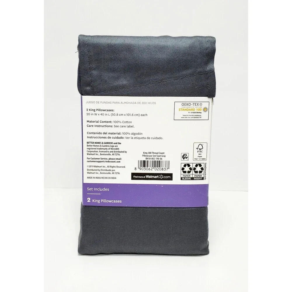 Better Homes & Gardens King Pillowcase Set 100% Cotton 300 Thread Count New